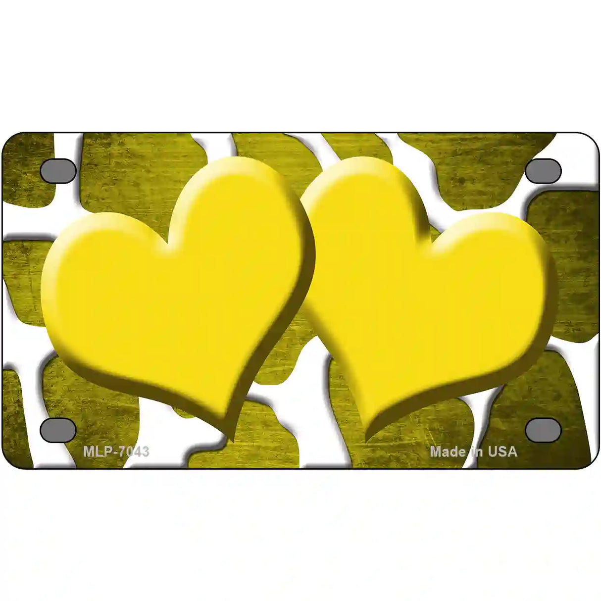 Yellow White Hearts Giraffe Oil Rubbed Metal Novelty License Plate 4" x 2.2" (MLP)