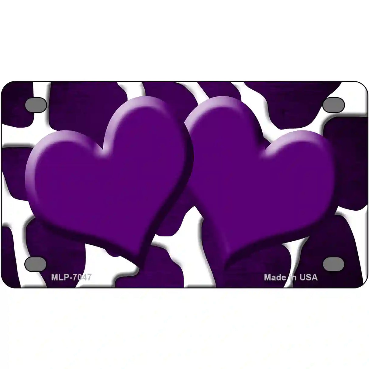 Purple White Hearts Giraffe Oil Rubbed Metal Novelty License Plate 4" x 2.2" (MLP)