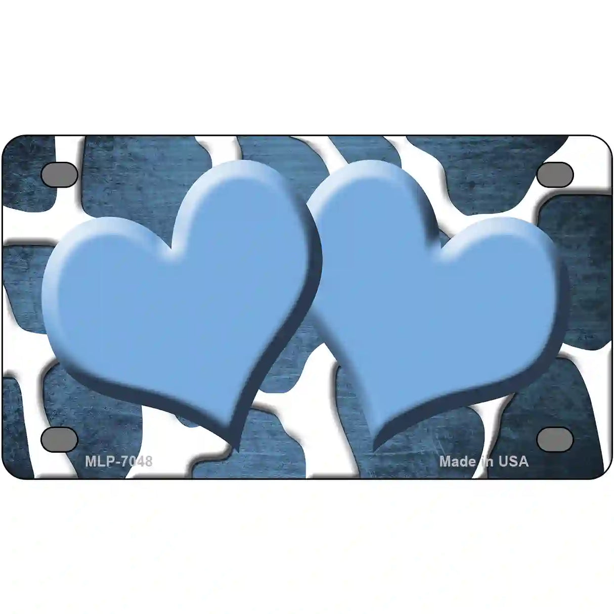 Light Blue White Hearts Giraffe Oil Rubbed Metal Novelty License Plate 4" x 2.2" (MLP)