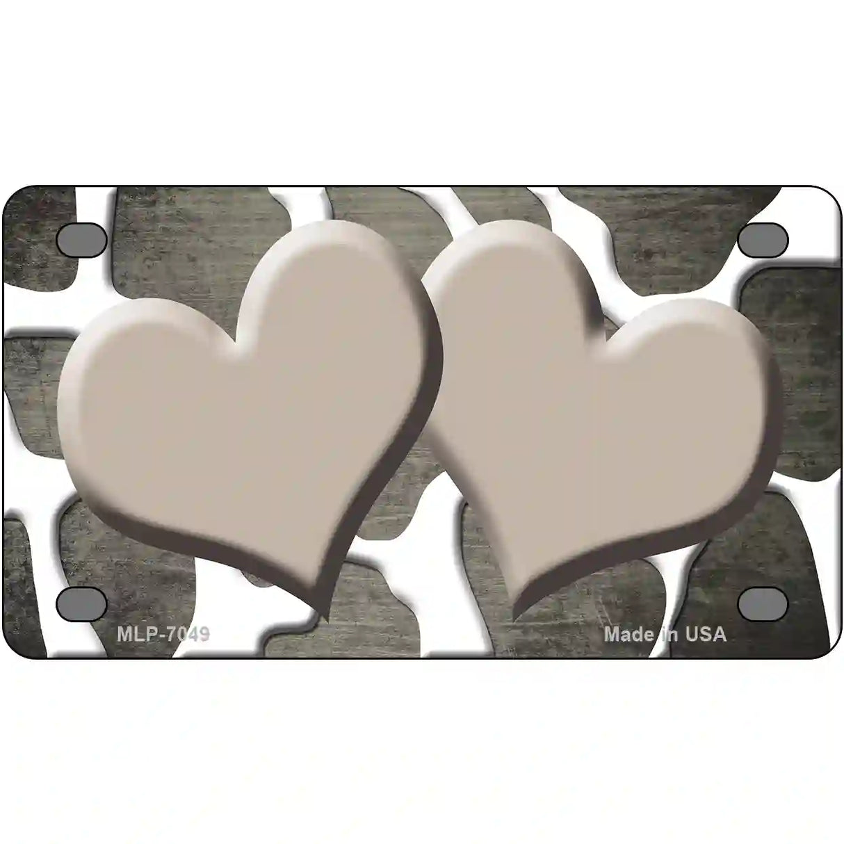 Tan White Hearts Giraffe Oil Rubbed Metal Novelty License Plate 4" x 2.2" (MLP)