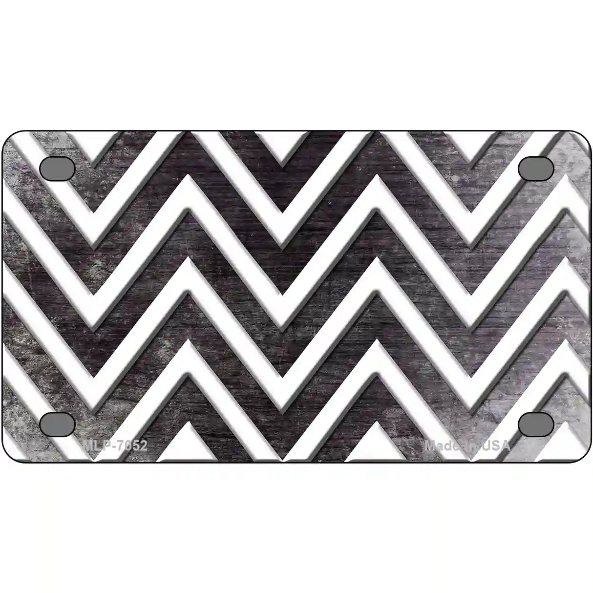 Black White Chevron Oil Rubbed Metal Novelty License Plate 4" x 2.2" (MLP)