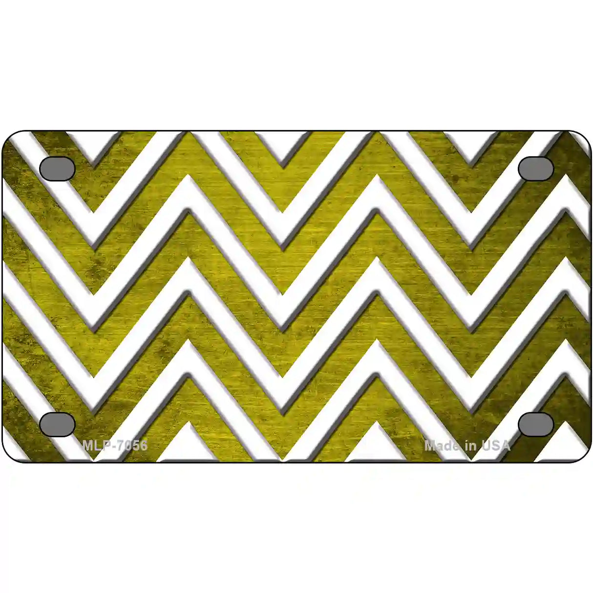 Yellow White Chevron Oil Rubbed Metal Novelty License Plate 4" x 2.2" (MLP)