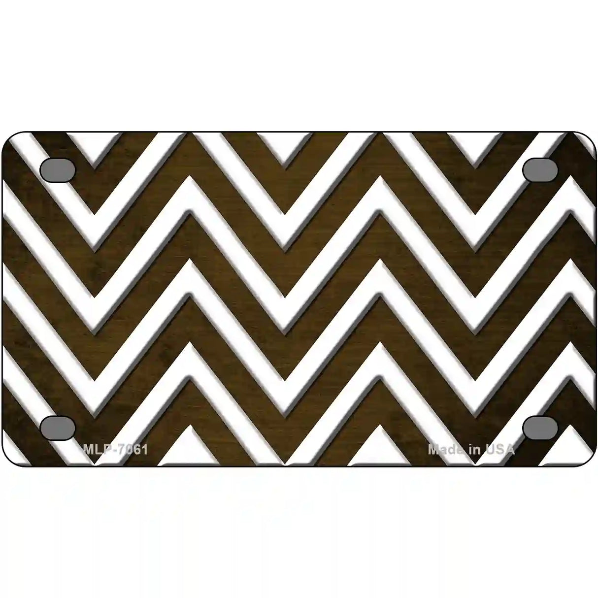 Brown White Chevron Oil Rubbed Metal Novelty License Plate 4" x 2.2" (MLP)