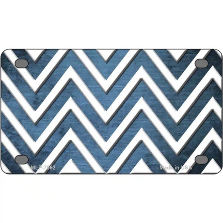 Light Blue White Chevron Oil Rubbed Metal Novelty License Plate 4" x 2.2" (MLP)