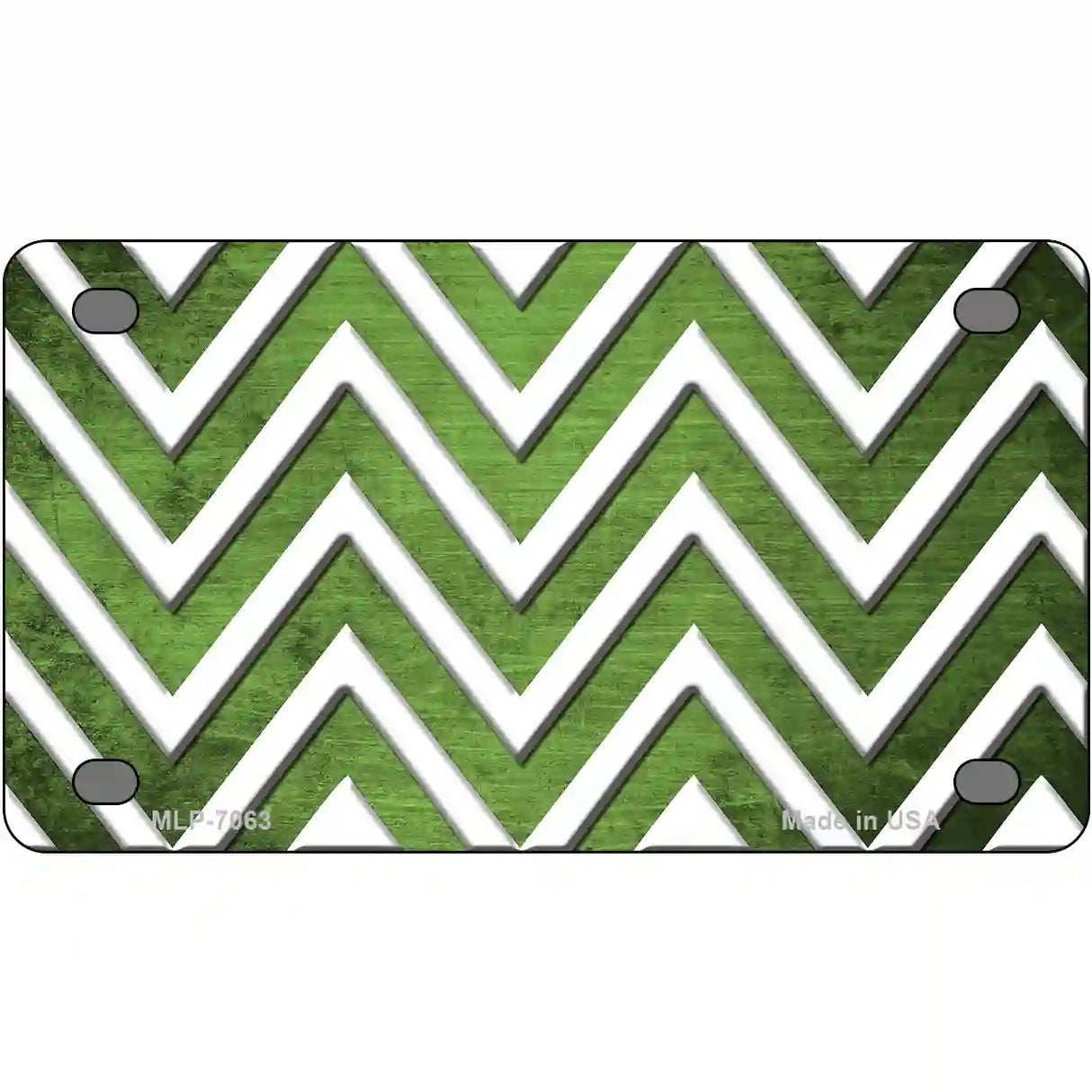 Lime Green White Chevron Oil Rubbed Metal Novelty License Plate 4" x 2.2" (MLP)