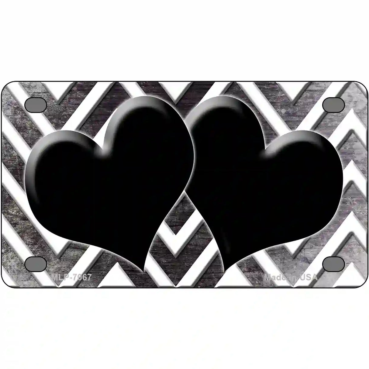 Black White Hearts Chevron Oil Rubbed Metal Novelty License Plate 4" x 2.2" (MLP)