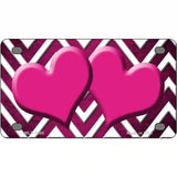 Pink White Hearts Chevron Oil Rubbed Metal Novelty License Plate 4" x 2.2" (MLP)