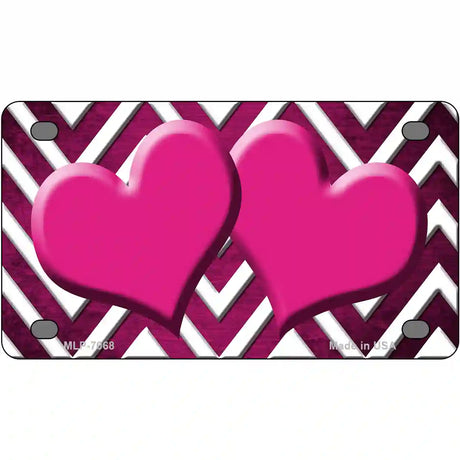 Pink White Hearts Chevron Oil Rubbed Metal Novelty License Plate 4" x 2.2" (MLP)