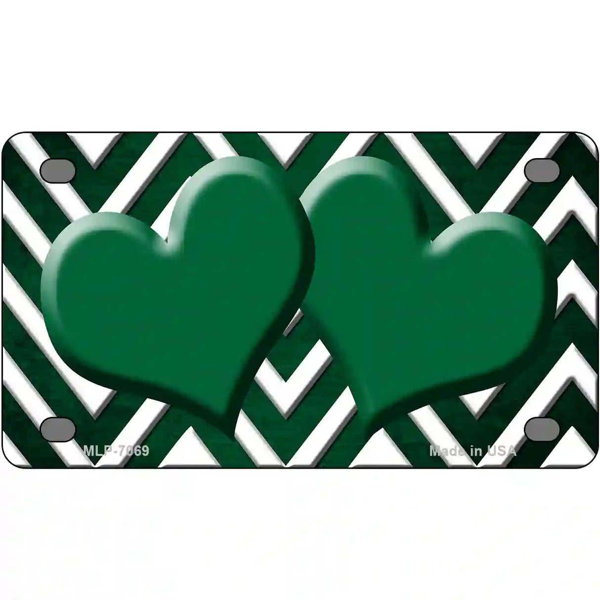 Green White Hearts Chevron Oil Rubbed Metal Novelty License Plate 4" x 2.2" (MLP)