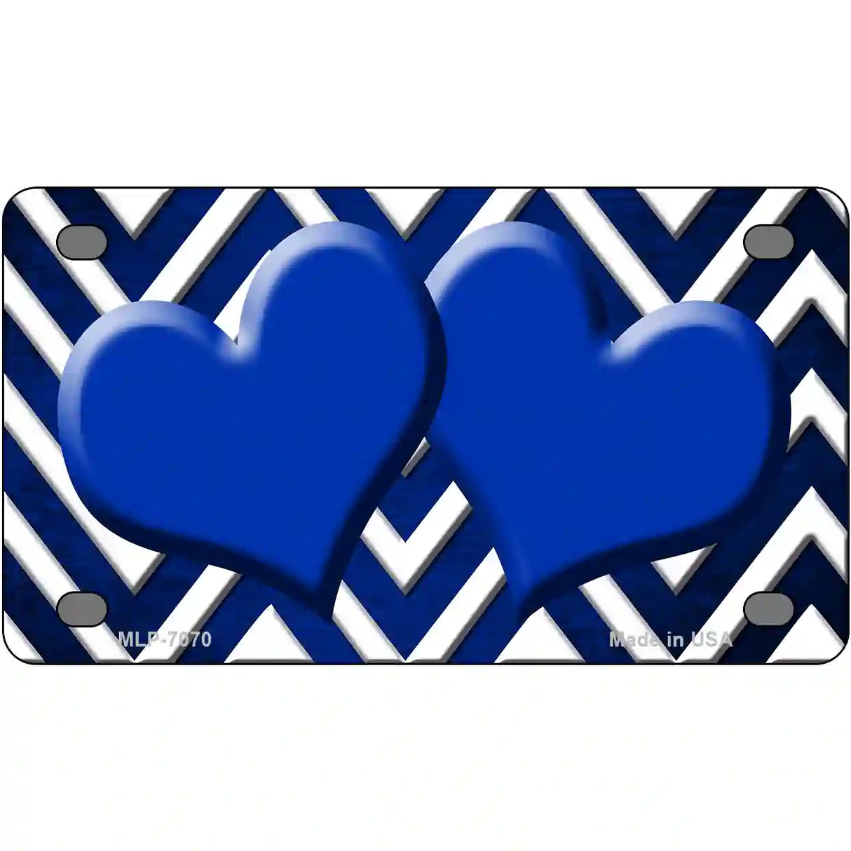 Blue White Hearts Chevron Oil Rubbed Metal Novelty License Plate 4" x 2.2" (MLP)