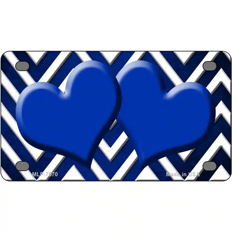 Blue White Hearts Chevron Oil Rubbed Metal Novelty License Plate 4" x 2.2" (MLP)