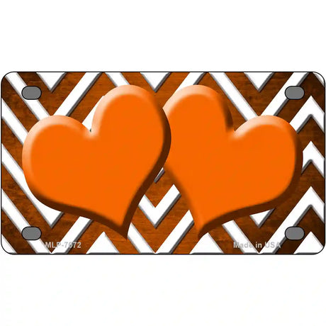 Orange White Hearts Chevron Oil Rubbed Metal Novelty License Plate 4" x 2.2" (MLP)