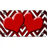 Red White Hearts Chevron Oil Rubbed Metal Novelty License Plate 4" x 2.2" (MLP)