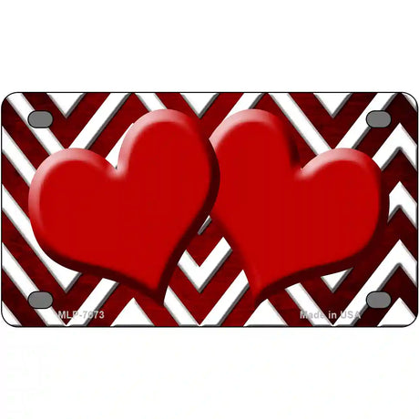 Red White Hearts Chevron Oil Rubbed Metal Novelty License Plate 4" x 2.2" (MLP)