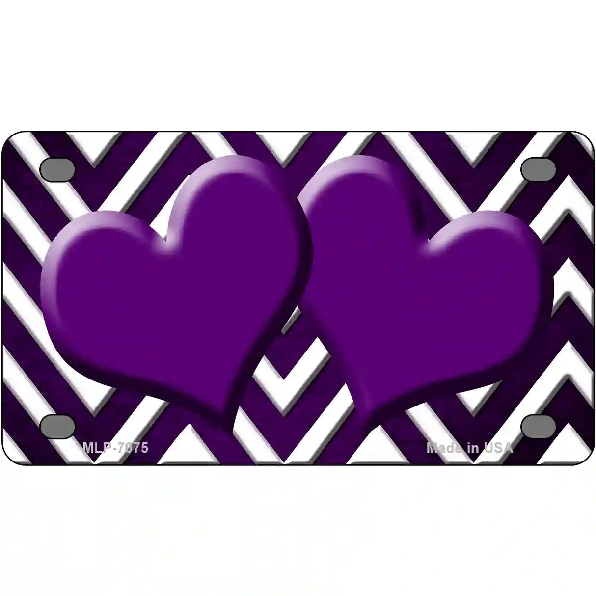 Purple White Hearts Chevron Oil Rubbed Metal Novelty License Plate 4" x 2.2" (MLP)