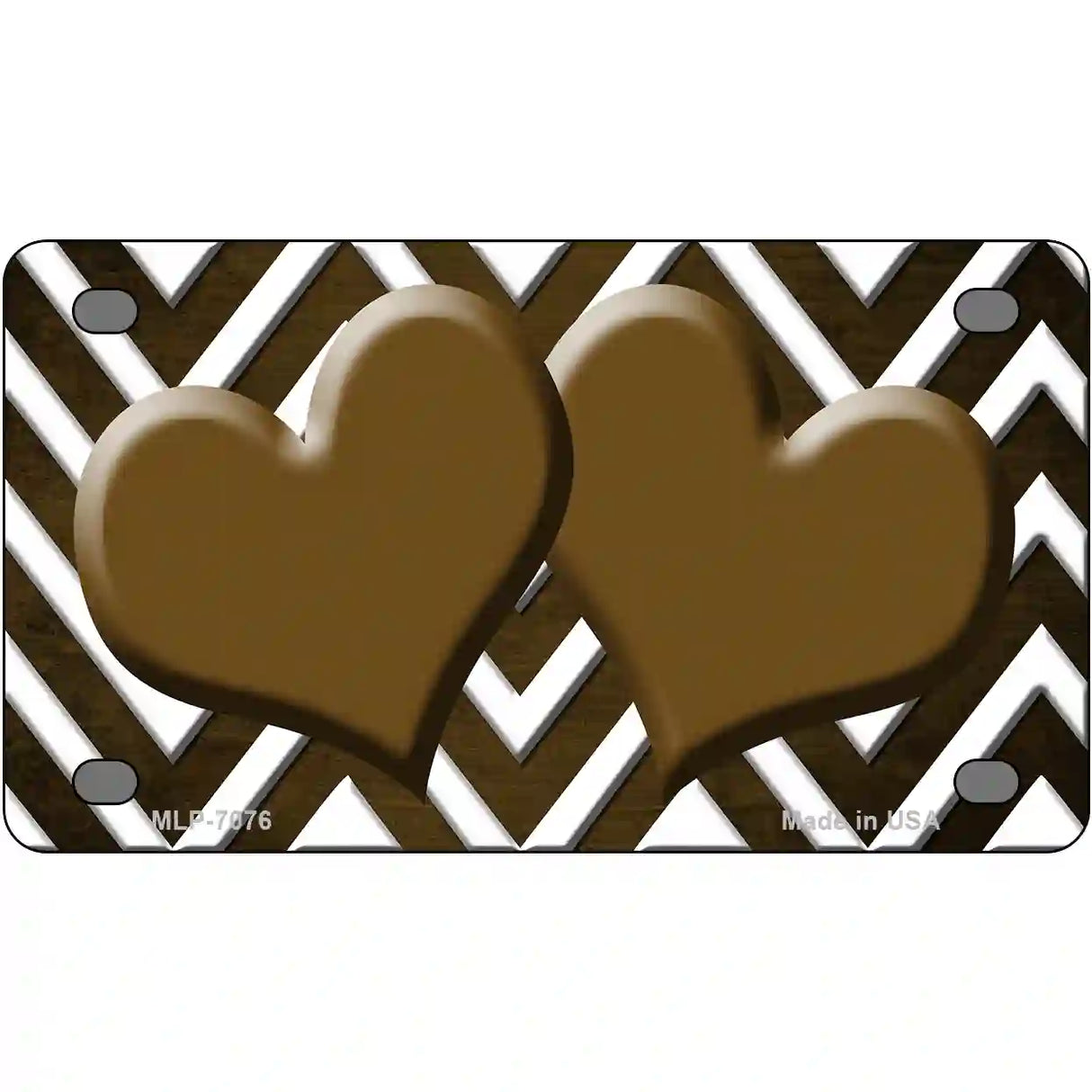 Brown White Hearts Chevron Oil Rubbed Metal Novelty License Plate 4" x 2.2" (MLP)