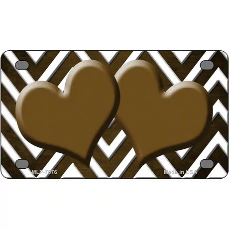 Brown White Hearts Chevron Oil Rubbed Metal Novelty License Plate 4" x 2.2" (MLP)