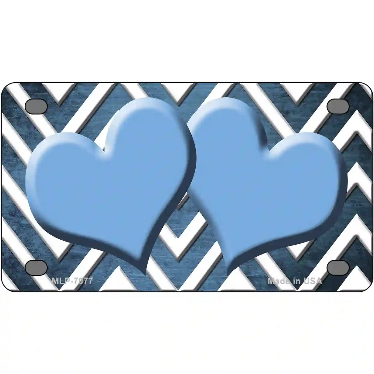 Light Blue White Hearts Chevron Oil Rubbed Metal Novelty License Plate 4" x 2.2" (MLP)