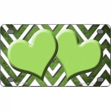 Lime Green White Hearts Chevron Oil Rubbed Metal Novelty License Plate 4" x 2.2" (MLP)