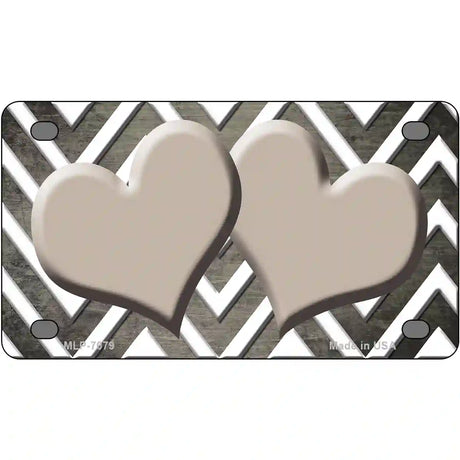 Tan White Hearts Chevron Oil Rubbed Metal Novelty License Plate 4" x 2.2" (MLP)