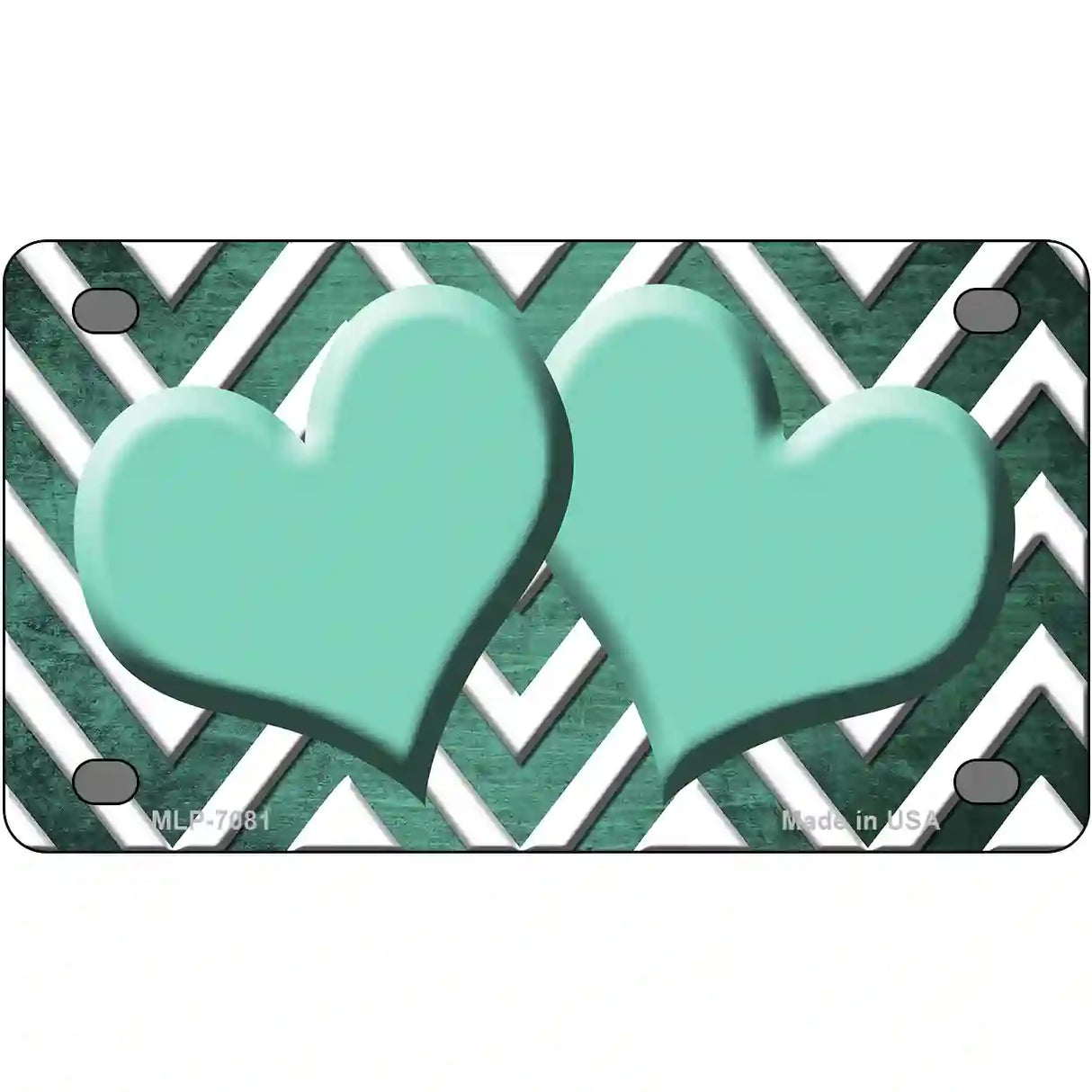 Mint White Hearts Chevron Oil Rubbed Metal Novelty License Plate 4" x 2.2" (MLP)