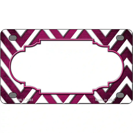 Pink White Chevron Scallop Oil Rubbed Metal Novelty License Plate 4" x 2.2" (MLP)