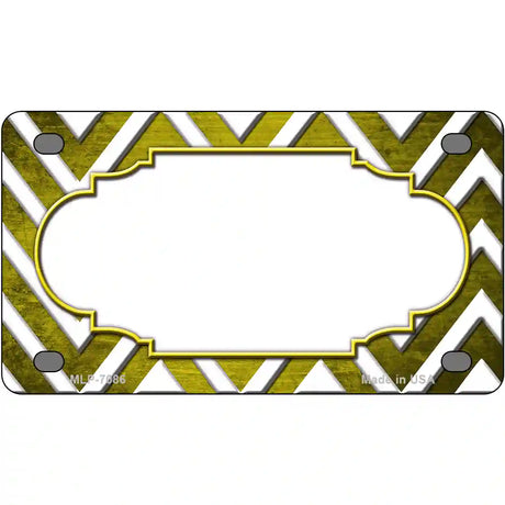 Yellow White Chevron Scallop Oil Rubbed Metal Novelty License Plate 4" x 2.2" (MLP)