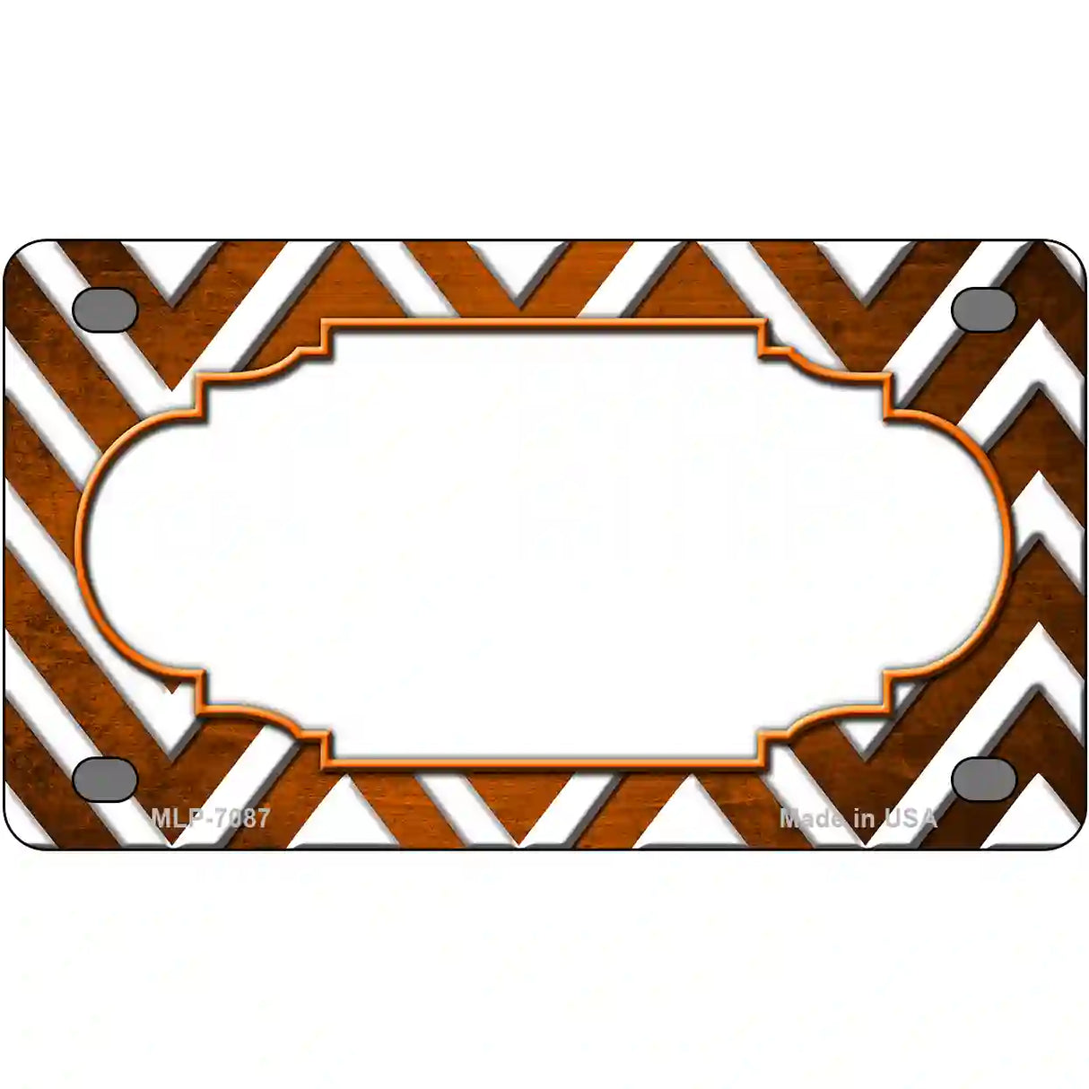 Orange White Chevron Scallop Oil Rubbed Metal Novelty License Plate 4" x 2.2" (MLP)