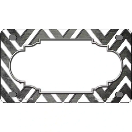 Gray White Chevron Scallop Oil Rubbed Metal Novelty License Plate 4" x 2.2" (MLP)