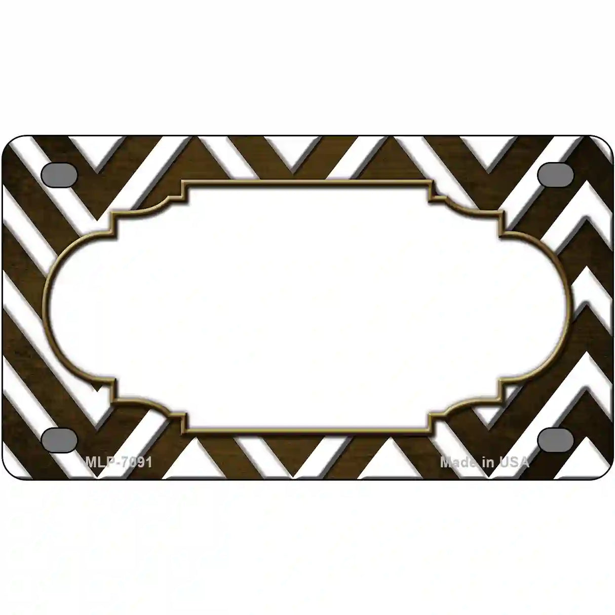 Brown White Chevron Scallop Oil Rubbed Metal Novelty License Plate 4" x 2.2" (MLP)