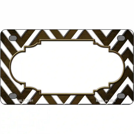 Brown White Chevron Scallop Oil Rubbed Metal Novelty License Plate 4" x 2.2" (MLP)