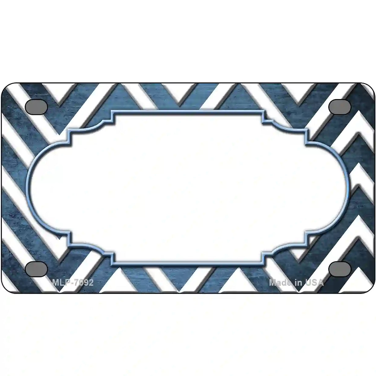 Light Blue White Chevron Scallop Oil Rubbed Metal Novelty License Plate 4" x 2.2" (MLP)