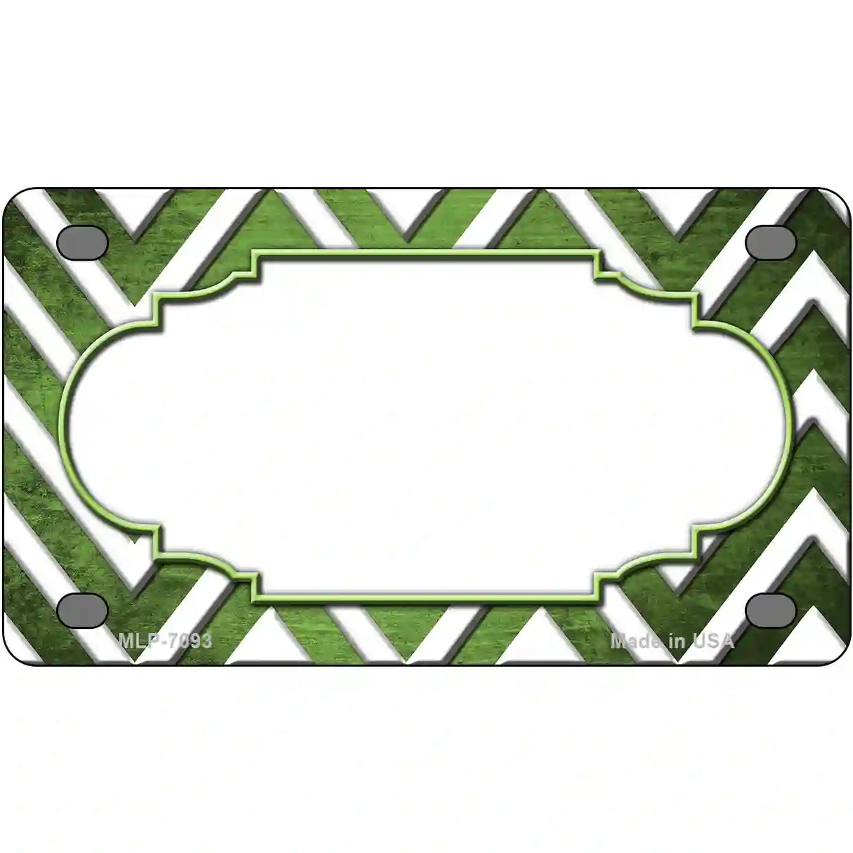 Lime Green White Chevron Scallop Oil Rubbed Metal Novelty License Plate 4" x 2.2" (MLP)