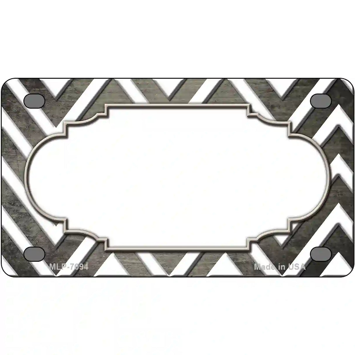 Tan White Chevron Scallop Oil Rubbed Metal Novelty License Plate 4" x 2.2" (MLP)