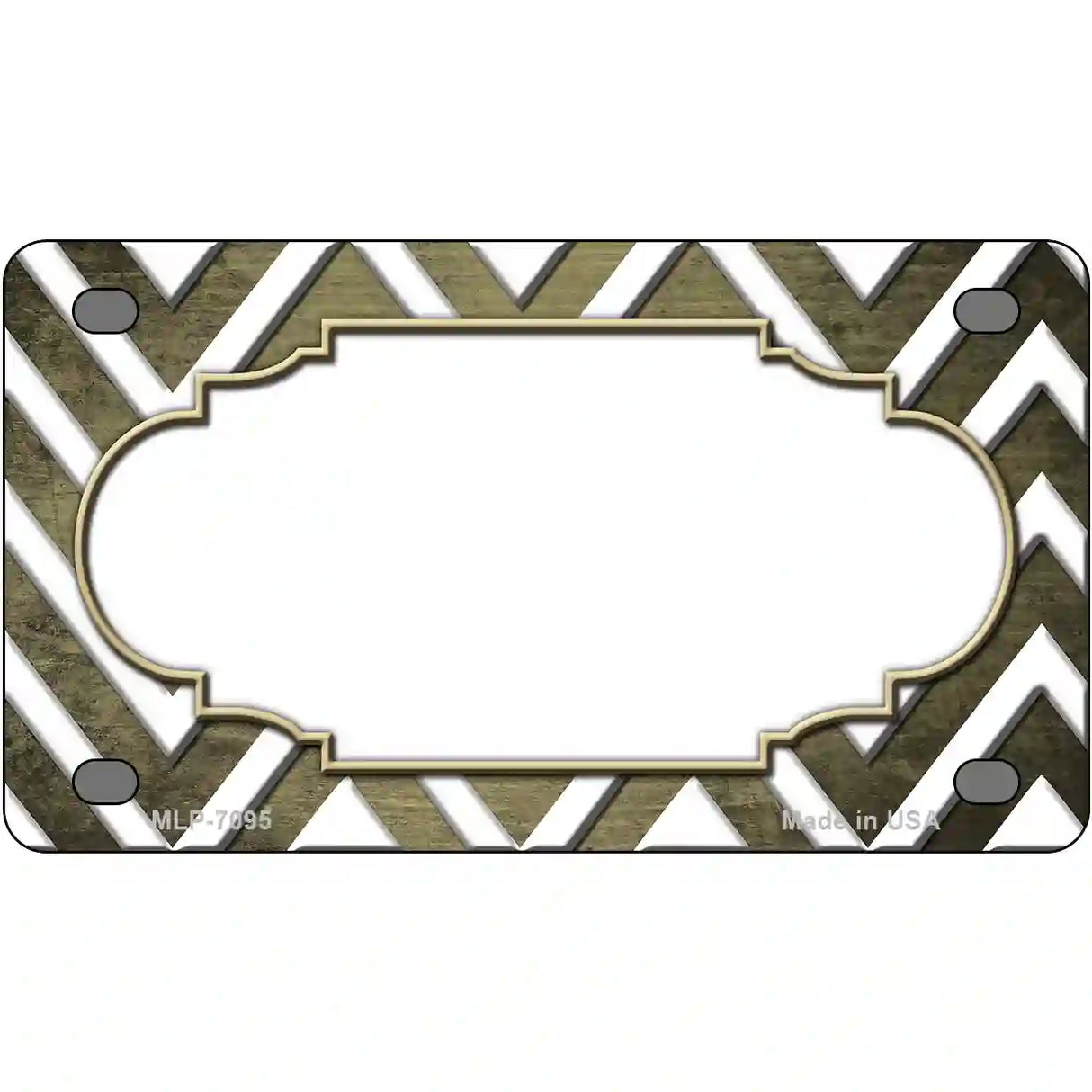 Gold White Chevron Scallop Oil Rubbed Metal Novelty License Plate 4" x 2.2" (MLP)