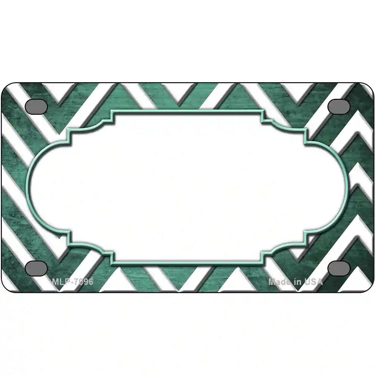 Mint White Chevron Scallop Oil Rubbed Metal Novelty License Plate 4" x 2.2" (MLP)