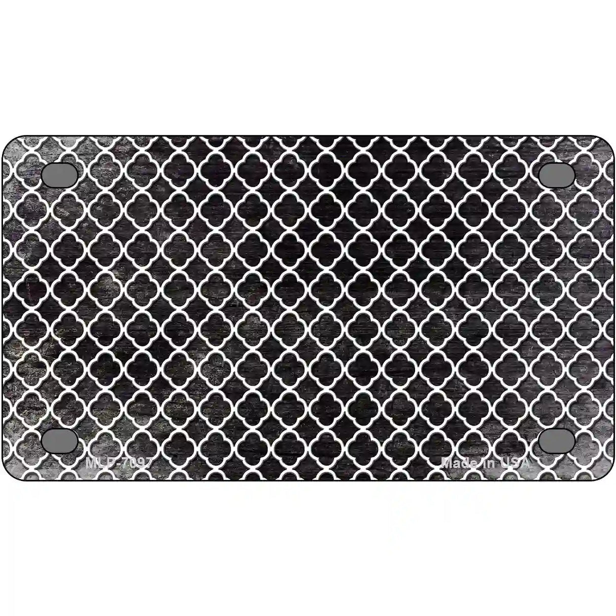 Black White Quatrefoil Oil Rubbed Metal Novelty License Plate 4" x 2.2" (MLP)