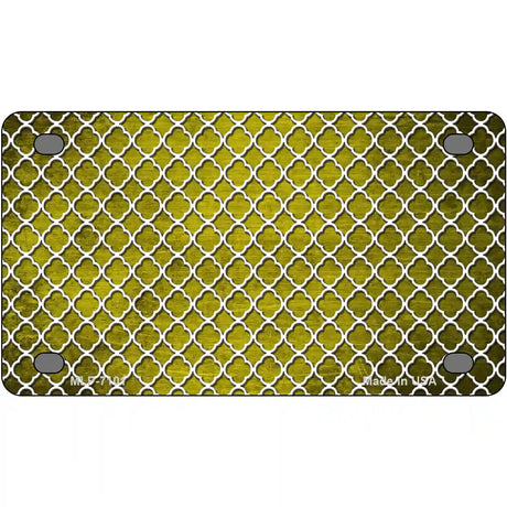 Yellow White Quatrefoil Oil Rubbed Metal Novelty License Plate 4" x 2.2" (MLP)