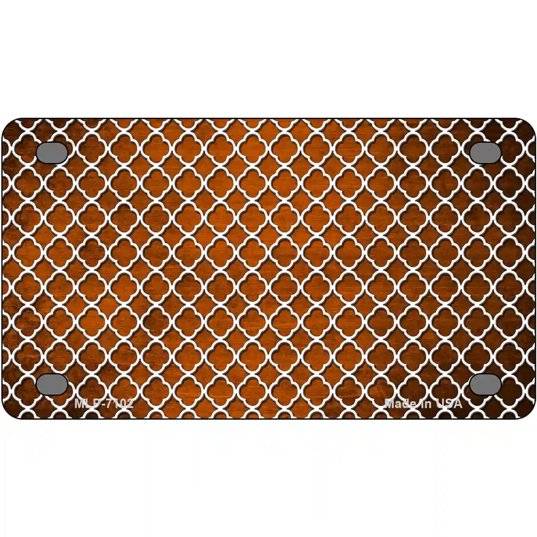 Orange White Quatrefoil Oil Rubbed Metal Novelty License Plate 4" x 2.2" (MLP)