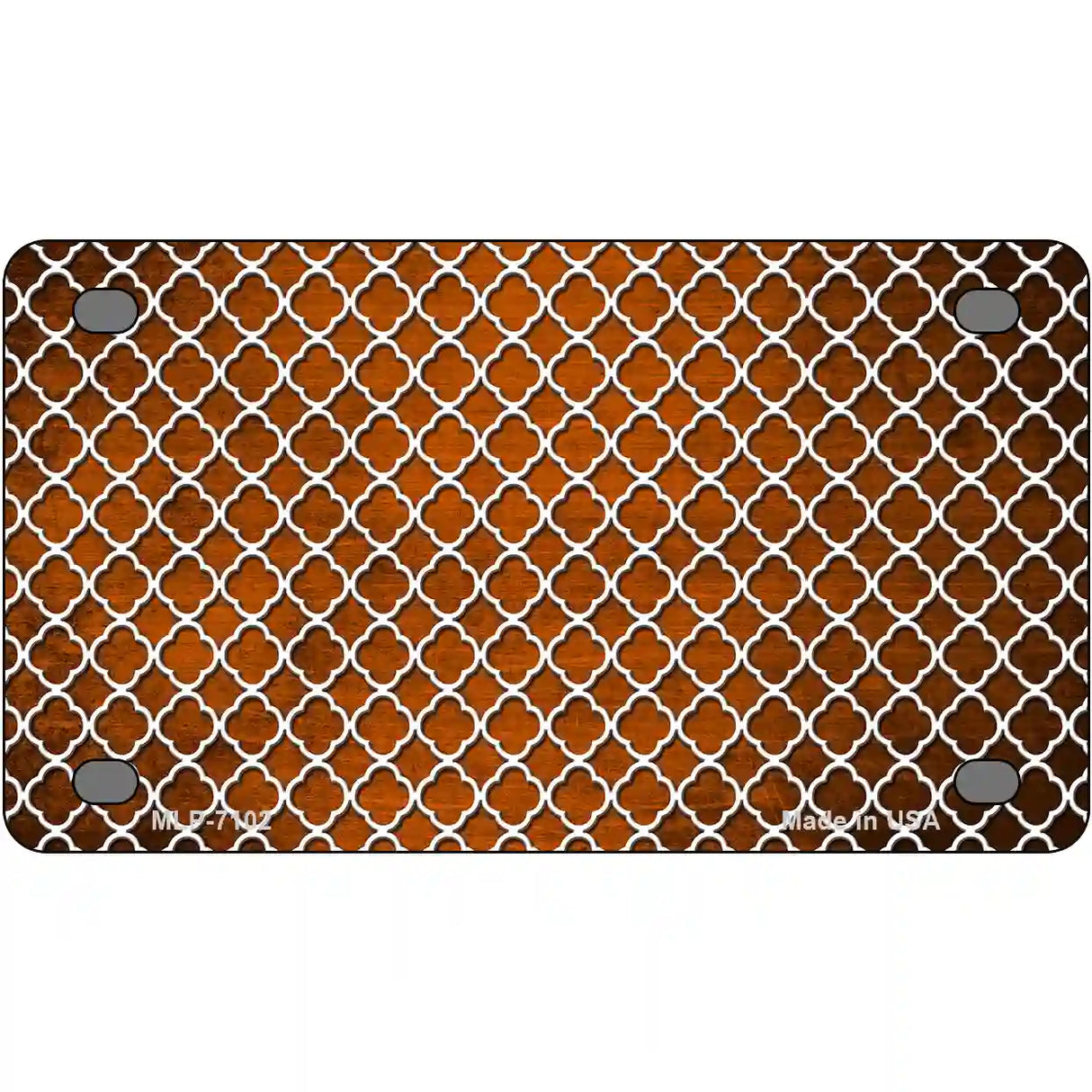 Orange White Quatrefoil Oil Rubbed Metal Novelty License Plate 4" x 2.2" (MLP)