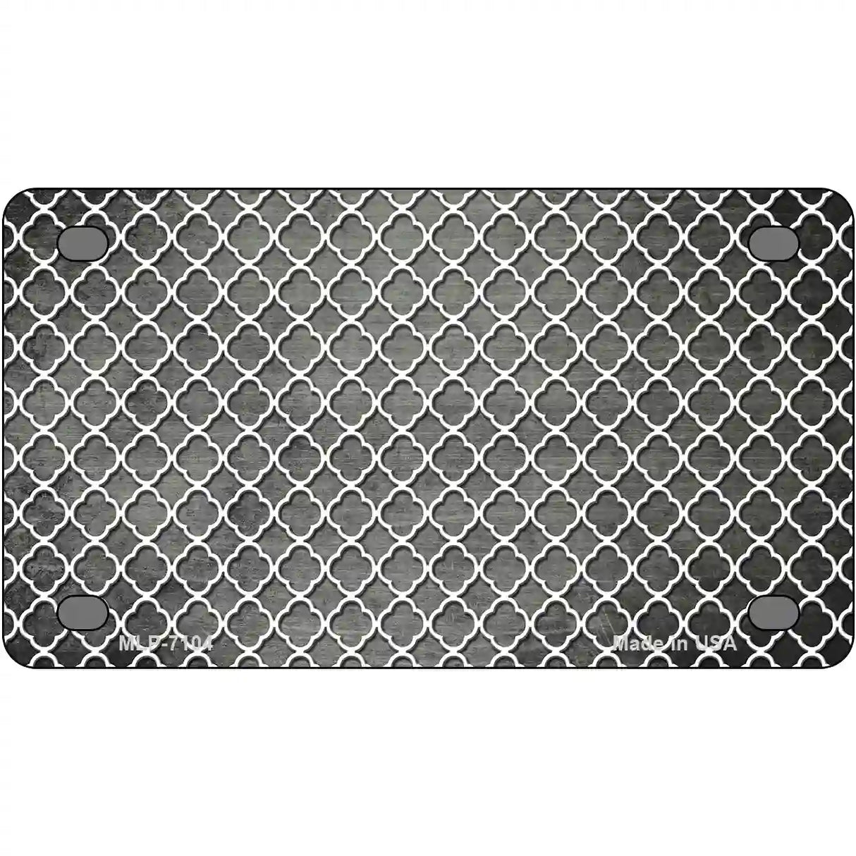 Gray White Quatrefoil Oil Rubbed Metal Novelty License Plate 4" x 2.2" (MLP)