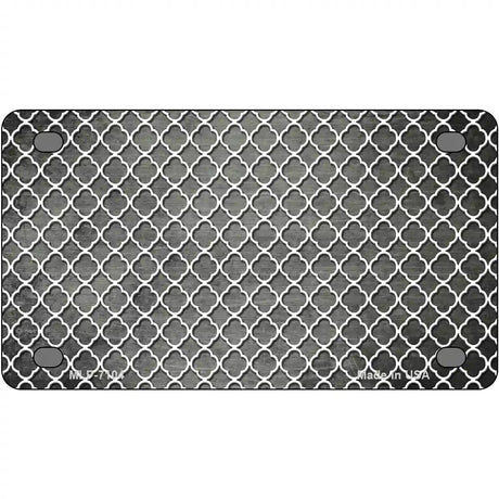 Gray White Quatrefoil Oil Rubbed Metal Novelty License Plate 4" x 2.2" (MLP)