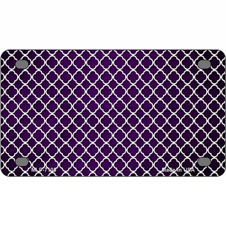 Purple White Quatrefoil Oil Rubbed Metal Novelty License Plate 4" x 2.2" (MLP)