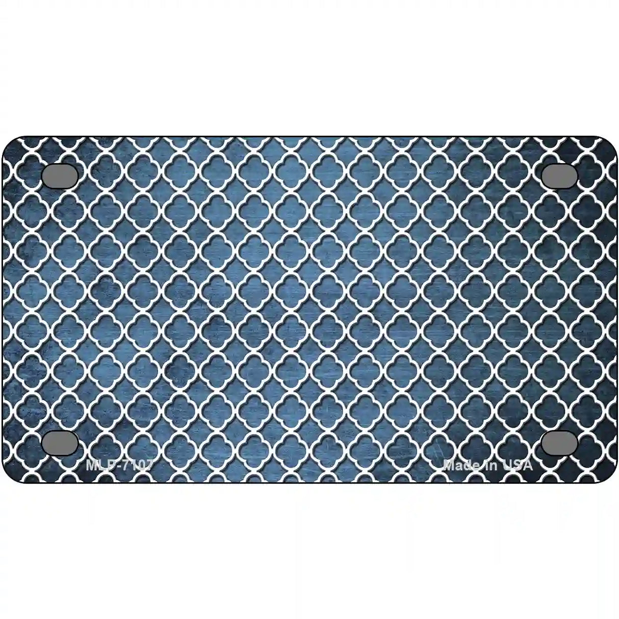 Light Blue White Quatrefoil Oil Rubbed Metal Novelty License Plate 4" x 2.2" (MLP)