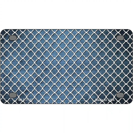 Light Blue White Quatrefoil Oil Rubbed Metal Novelty License Plate 4" x 2.2" (MLP)