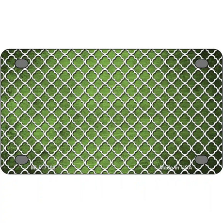 Lime Green White Quatrefoil Oil Rubbed Metal Novelty License Plate 4" x 2.2" (MLP)