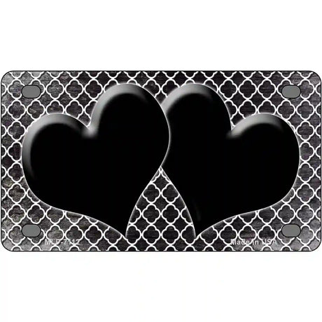 Black White Quatrefoil Hearts Oil Rubbed Metal Novelty License Plate 4" x 2.2" (MLP)