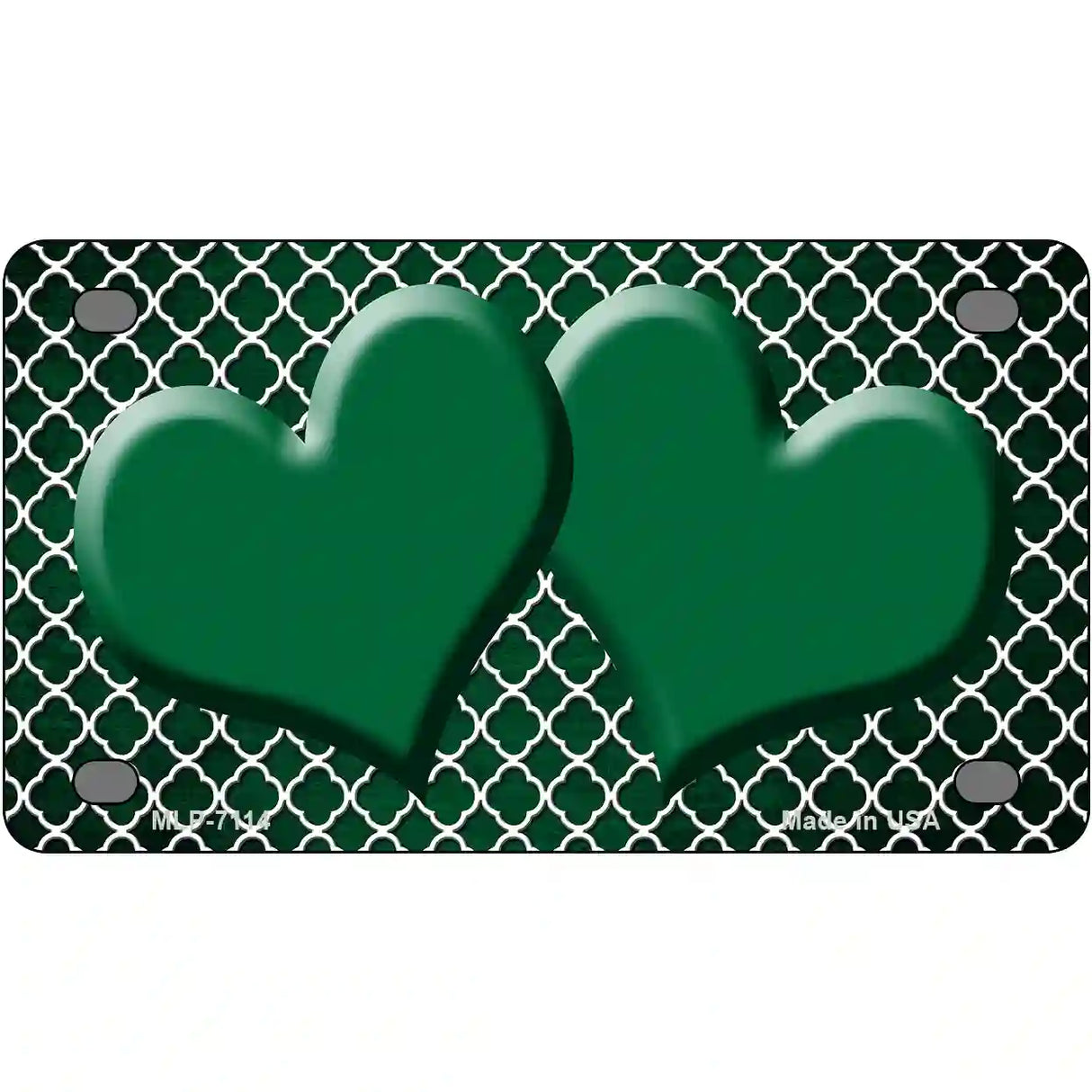 Green White Quatrefoil Hearts Oil Rubbed Metal Novelty License Plate 4" x 2.2" (MLP)