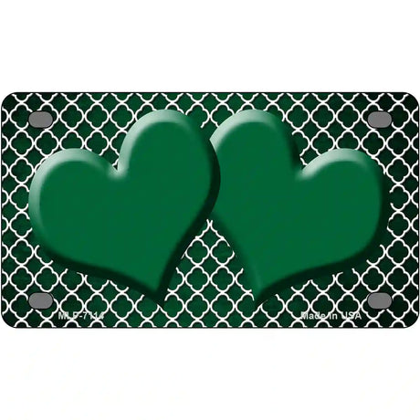 Green White Quatrefoil Hearts Oil Rubbed Metal Novelty License Plate 4" x 2.2" (MLP)