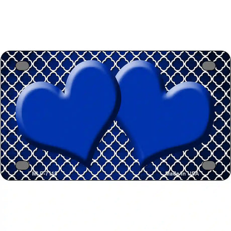 Blue White Quatrefoil Hearts Oil Rubbed Metal Novelty License Plate 4" x 2.2" (MLP)